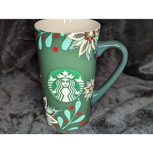 STARBUCKS Green Christmas Mug with Pointsettias 2020